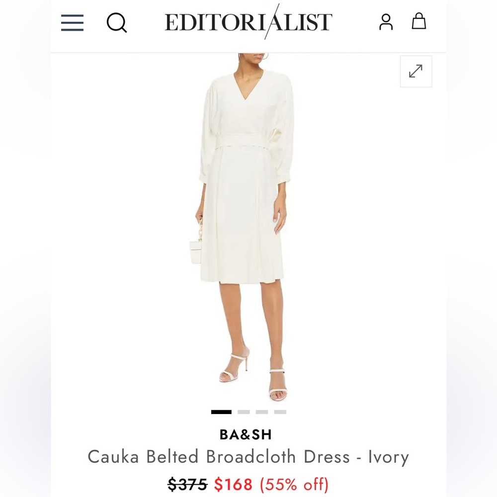 NWT ba&sh Ivory Belted Broadcloth Dress